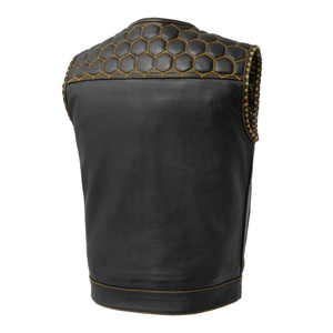 Hornet Mens Leather Vest with Gold Stitching