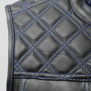 Downside Mens Leather Vest with Blue Stitching