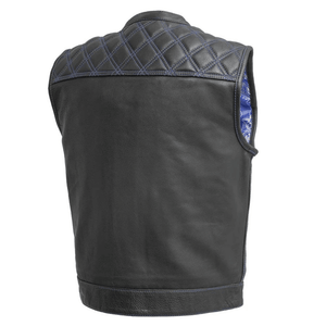 Downside Mens Leather Vest with Blue Stitching