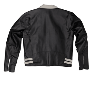 Vegan Classic Black Motorcycle Jacket with White Collar & Detail