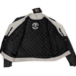 Vegan Classic Black Motorcycle Jacket with White Collar & Detail